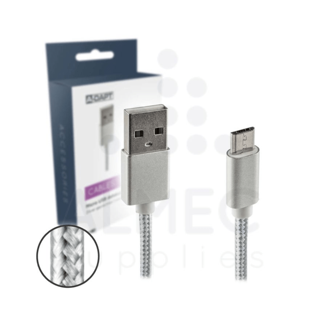 Data en laadkabel Micro USB Nylon 2m zilver