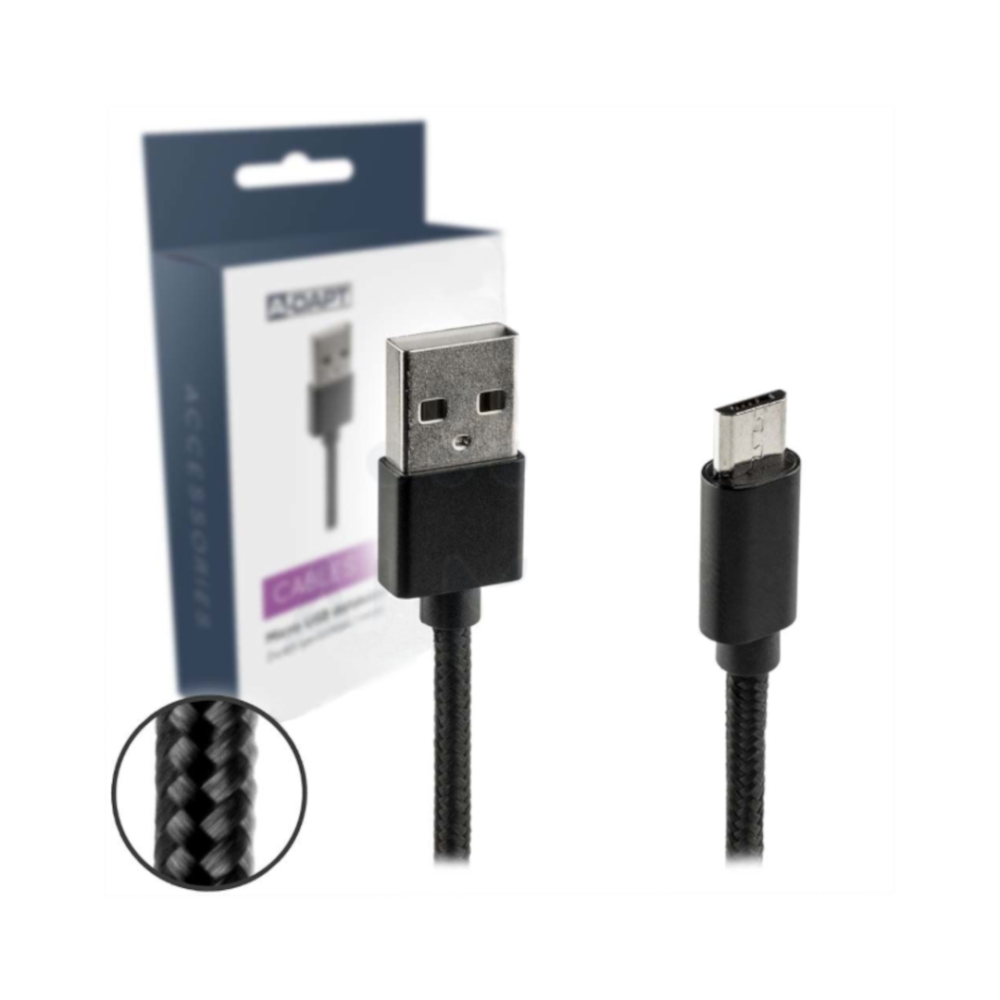 Data en laadkabel Micro USB Nylon 2m zwart